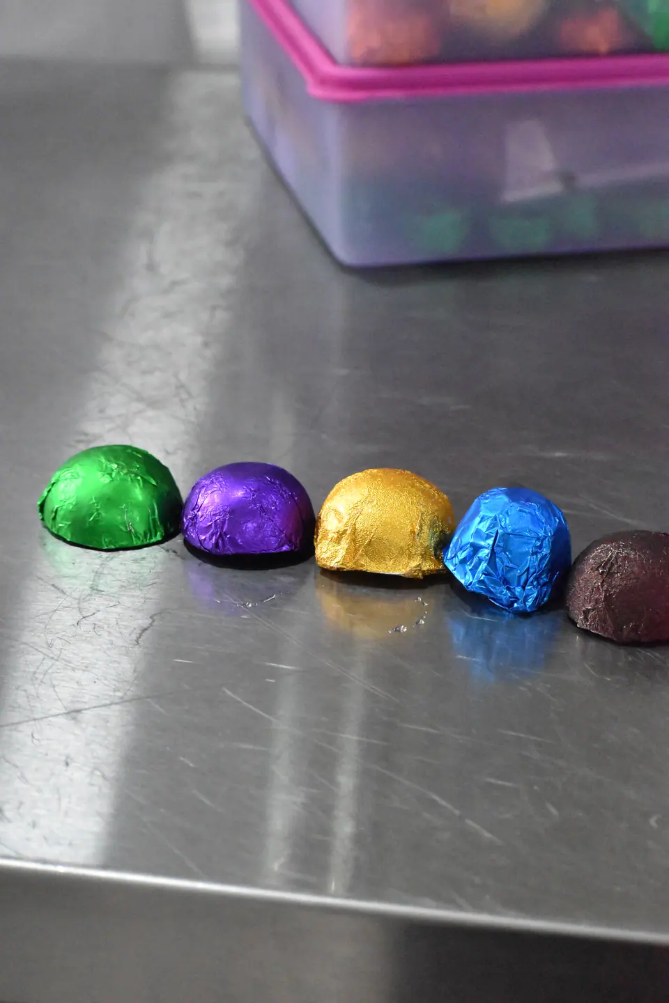 Colorful foil-wrapped chocolates