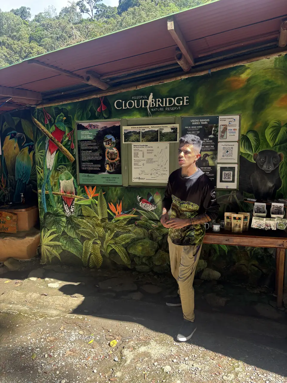 Guide at the entrance of Cloudbridge Nature Reserve
