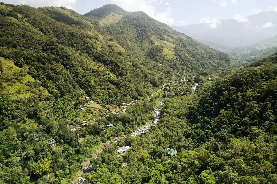 Aerial view of the forested Chirripó valley and river